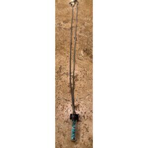 Miniature Glass Vial Necklace With Blue Turquoise Stones On Silver Chain